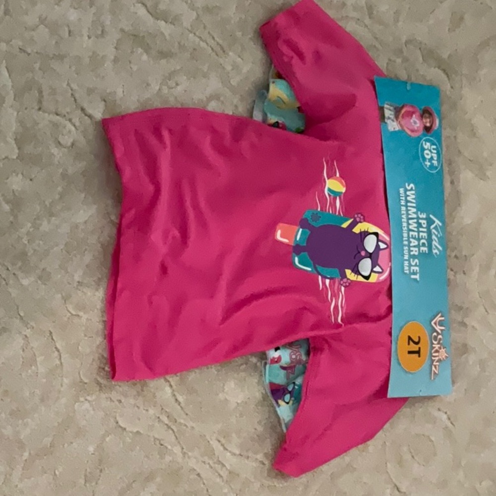 Pink Kids Swimwear Set with Cat Design